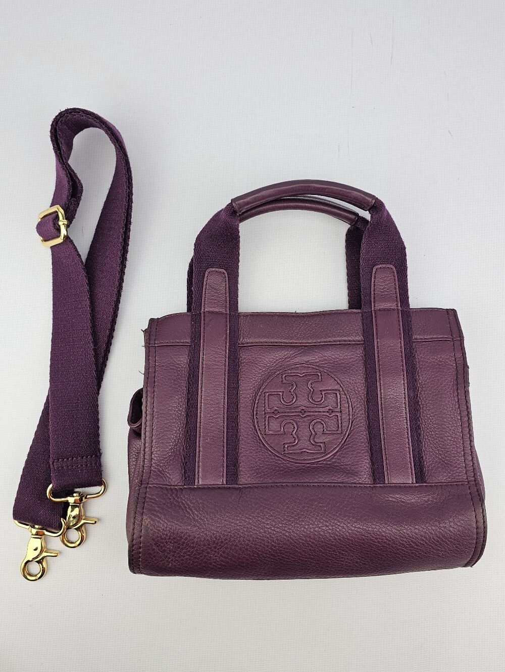 Tory Burch Ella Purple Pebbled Leather 2-way Mini Tote Bag